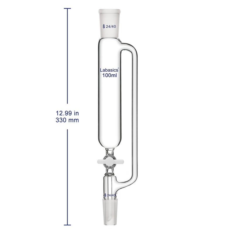 Labasics 100 ml Pressure Equalizing Addition Funnel, Borosilicate Glass Dropping Funnel 24/40 Joint with PTFE Stopcock for Laboratory - Image 4
